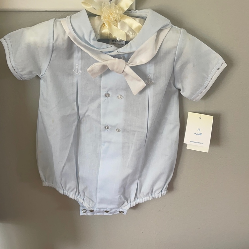 NWT Petit Ami Anchors Baby Boy Romper and Matching Hat